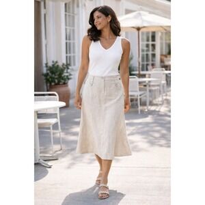Ann Taylor Neutral Linen Midi Skirt Size 8 Lined Minimalist Career Capsule